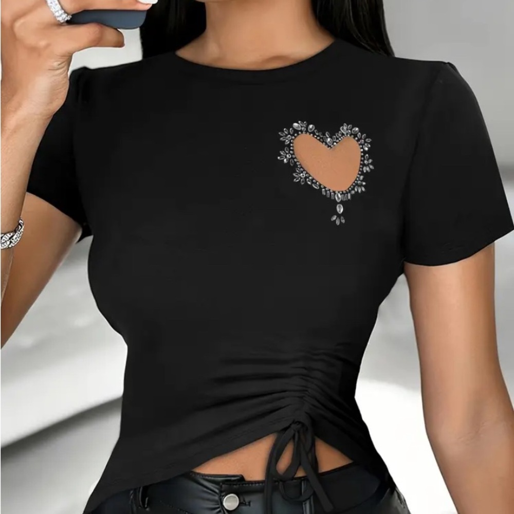 Black Heart Embellished Women's Top